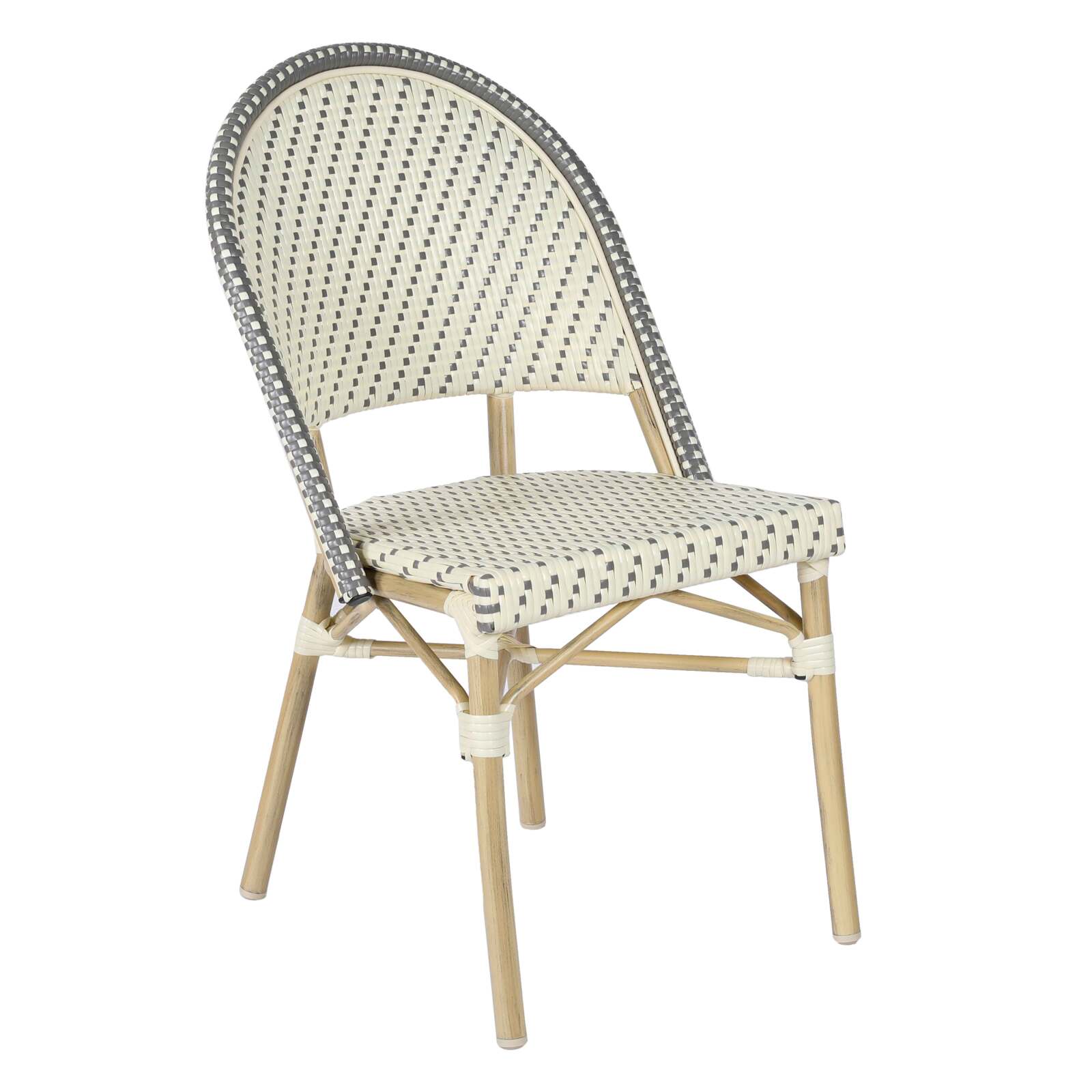 Table de terrasse ⌀60 cm inclinable stratifiée et 2 chaises style bistrot en aluminium et rotin synthétique