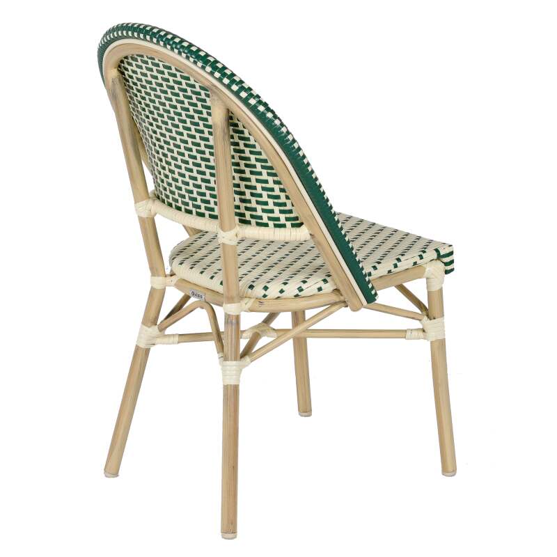 Table de terrasse ⌀60 cm inclinable stratifiée et 2 chaises style bistrot en aluminium et rotin synthétique