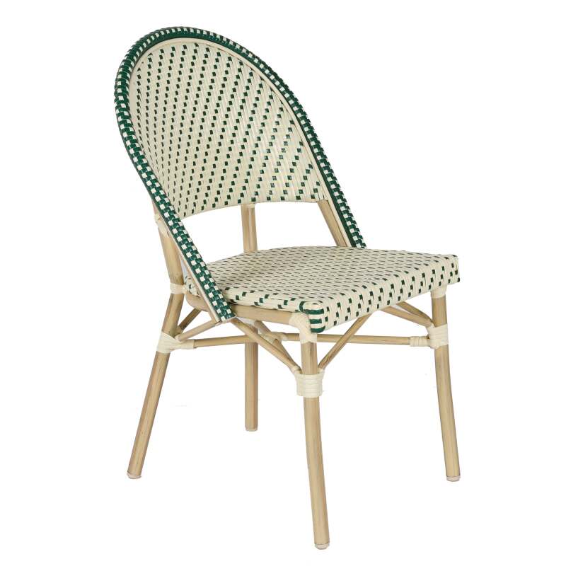 Table de terrasse ⌀60 cm inclinable stratifiée et 2 chaises style bistrot en aluminium et rotin synthétique
