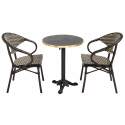 Table de terrasse ⌀60 cm inclinable stratifiée et 2 chaises bistrot en aluminium et rotin synthétique