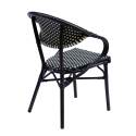 Table de terrasse ⌀60 cm inclinable stratifiée et 2 chaises bistrot en aluminium et rotin synthétique
