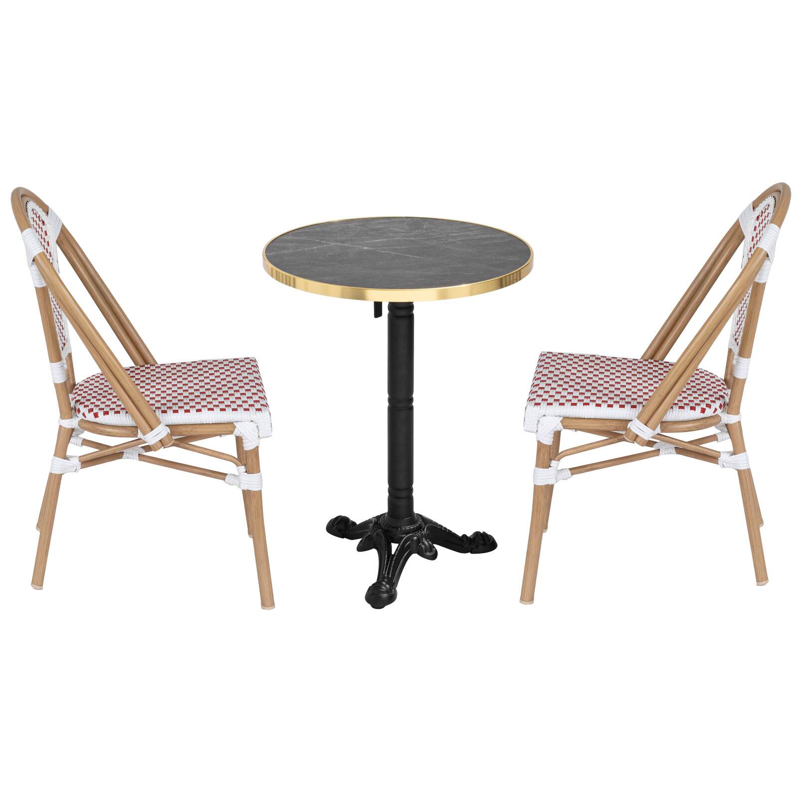 Table de terrasse ⌀60 cm inclinable stratifiée et 2 chaises style bistrot parisien