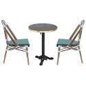 Table de terrasse ⌀60 cm inclinable stratifiée et 2 chaises style bistrot parisien