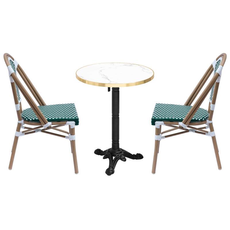 Table de terrasse ⌀60 cm inclinable stratifiée et 2 chaises style bistrot parisien