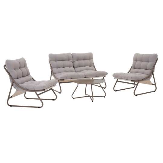 Salon de jardin 4 places en métal avec 1 canapé, 2 fauteuils et table basse