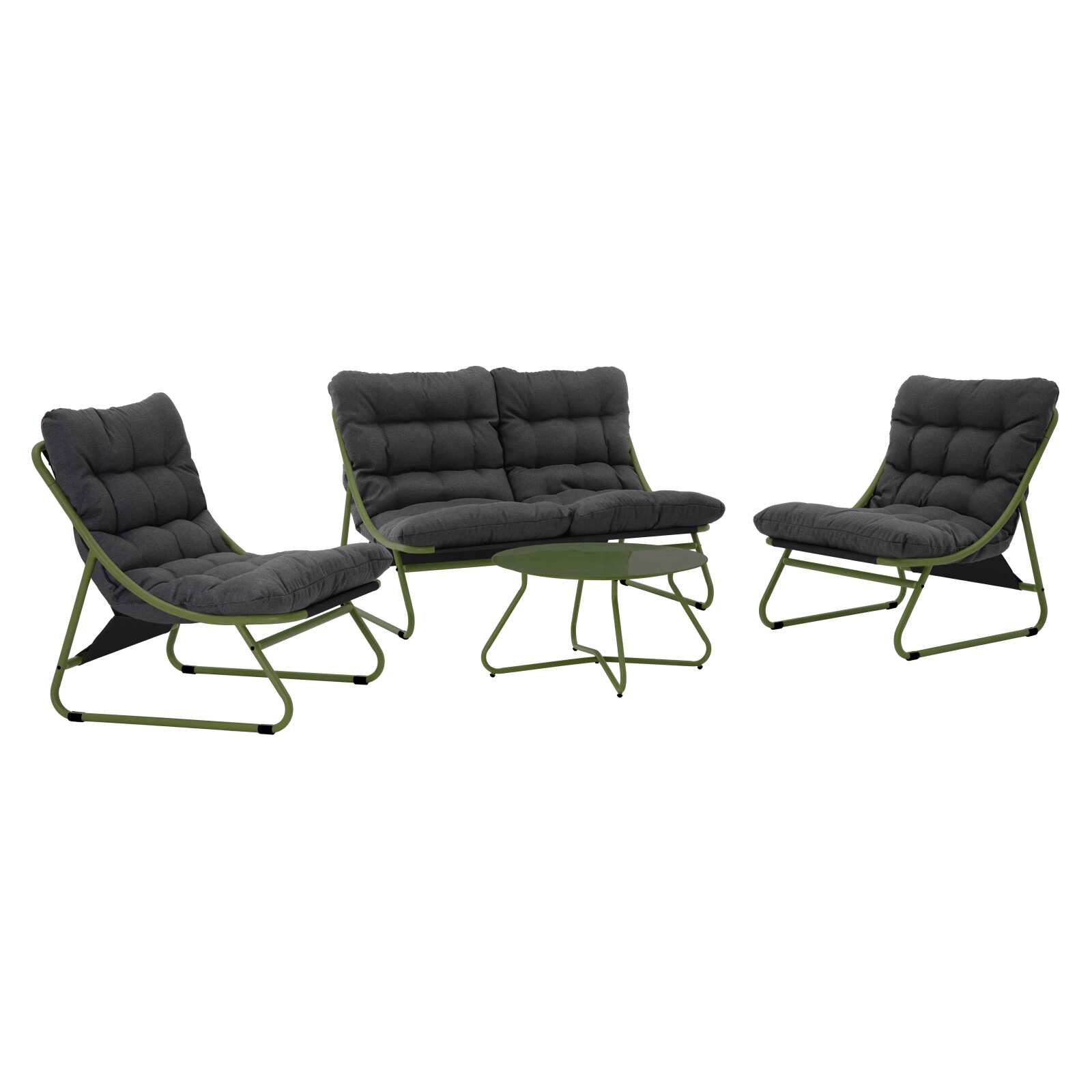 Salon de jardin 4 places en métal avec 1 canapé, 2 fauteuils et table basse