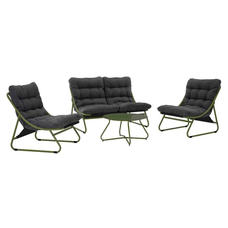 Salon de jardin 4 places en métal avec 1 canapé, 2 fauteuils et table basse