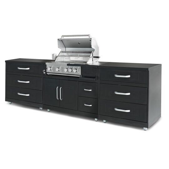 Cuisine extérieure en métal avec barbecue et rangements - 3 modules | Oviala