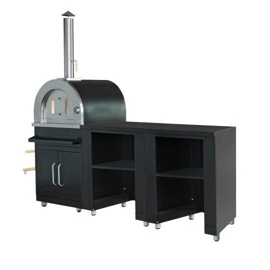 Cuisine extérieure en métal avec four à pizza et rangements - 3 modules | Oviala