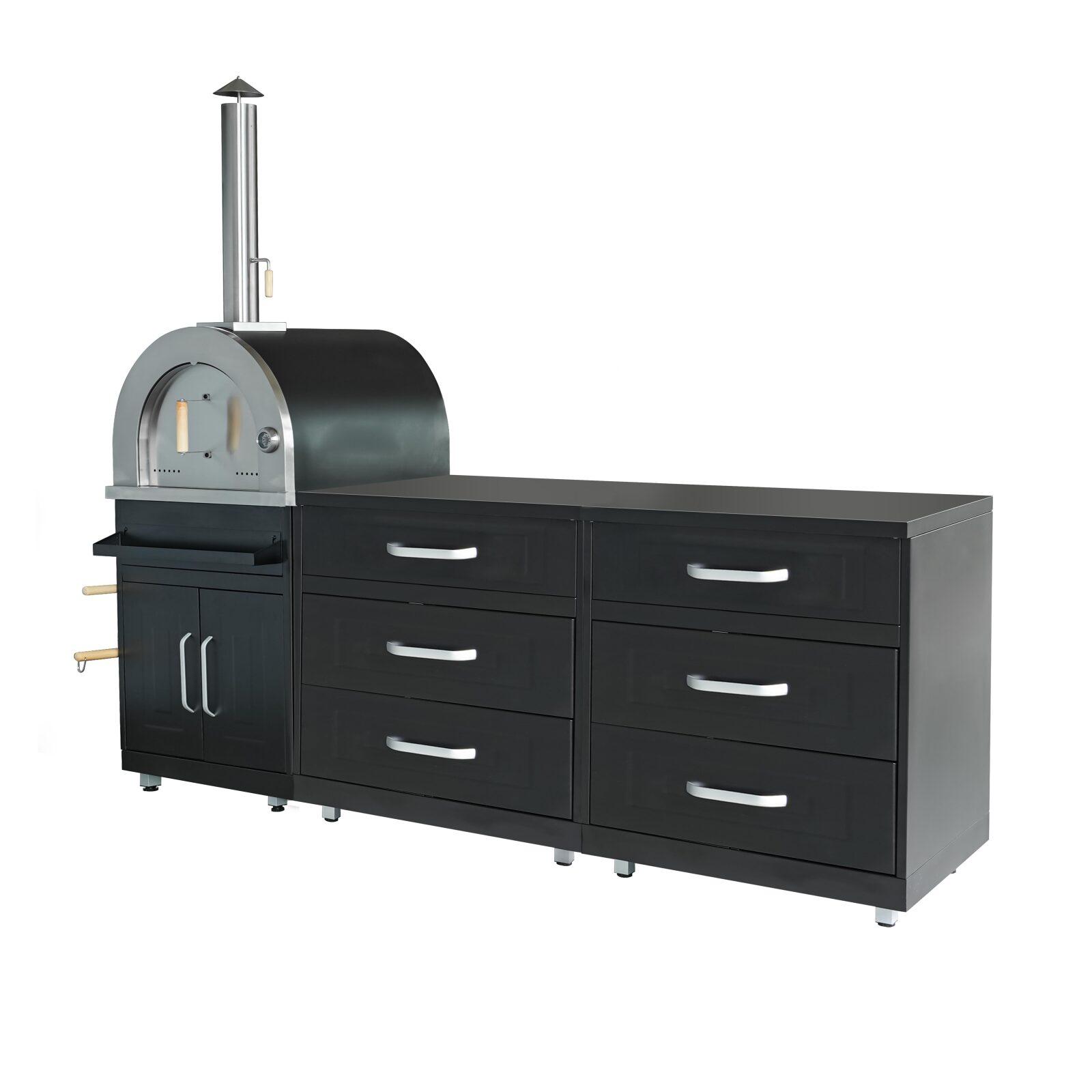 Cuisine d'extérieur acier 3 éléments avec four à pizza