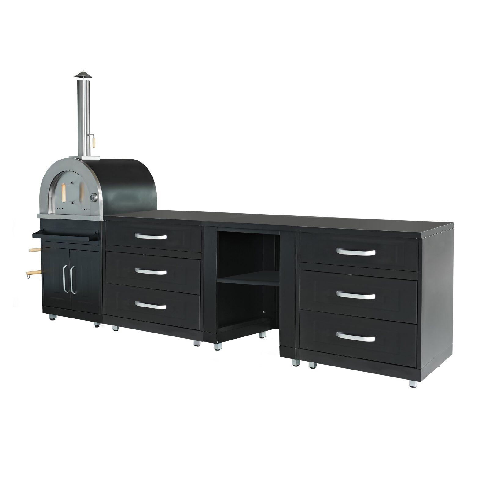 Cuisine d'extérieur acier 4 éléments avec four à pizza