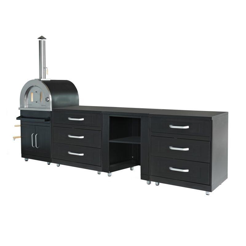 Cuisine d'extérieur acier 4 éléments avec four à pizza