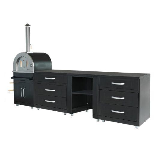 Cuisine d'extérieur acier 4 éléments avec four à pizza
