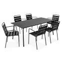 Table de jardin rectangulaire 180 x 90 cm et 6 chaises avec accoudoirs en métal