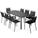 Table de jardin rectangulaire 180 x 90 cm et 8 chaises avec accoudoirs en métal