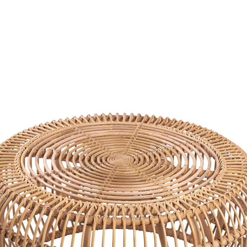Table basse ronde ajourée en rotin naturel