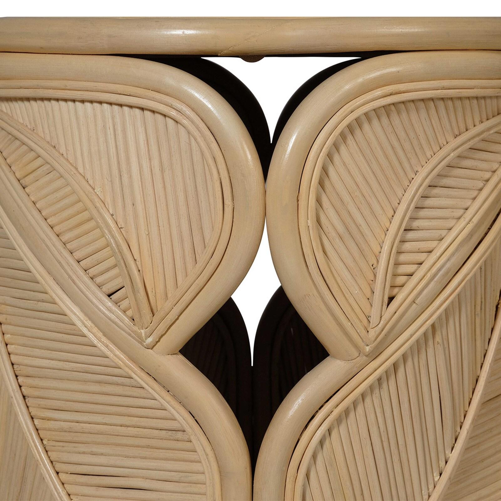 Table basse motif feuilles en rotin naturel