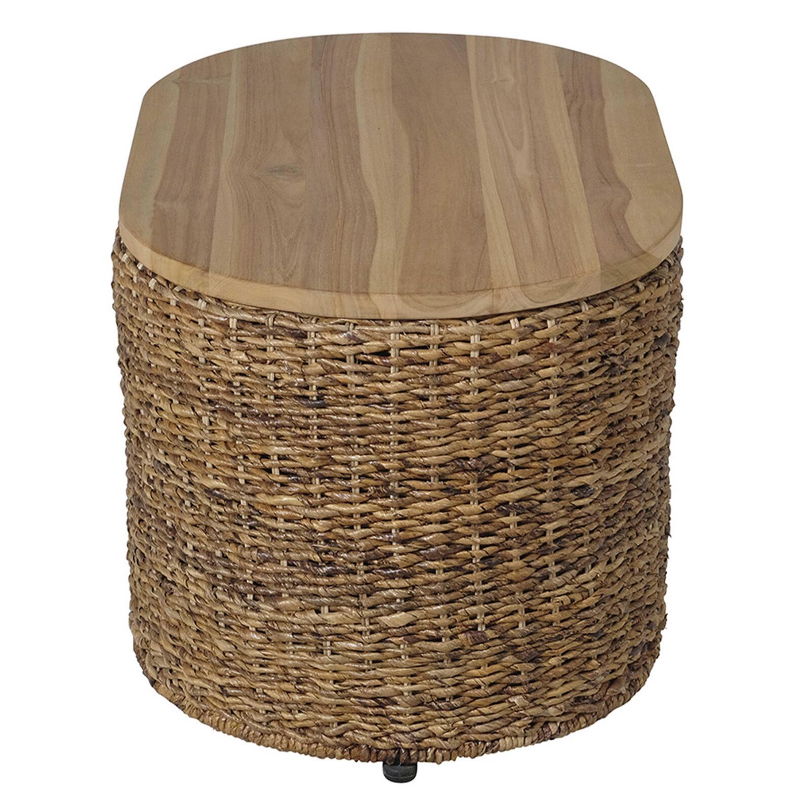 Table basse ovale en rotin naturel avec coffre