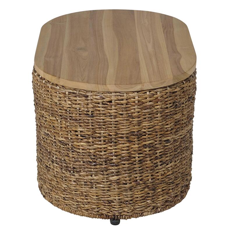 Table basse ovale en rotin naturel avec coffre