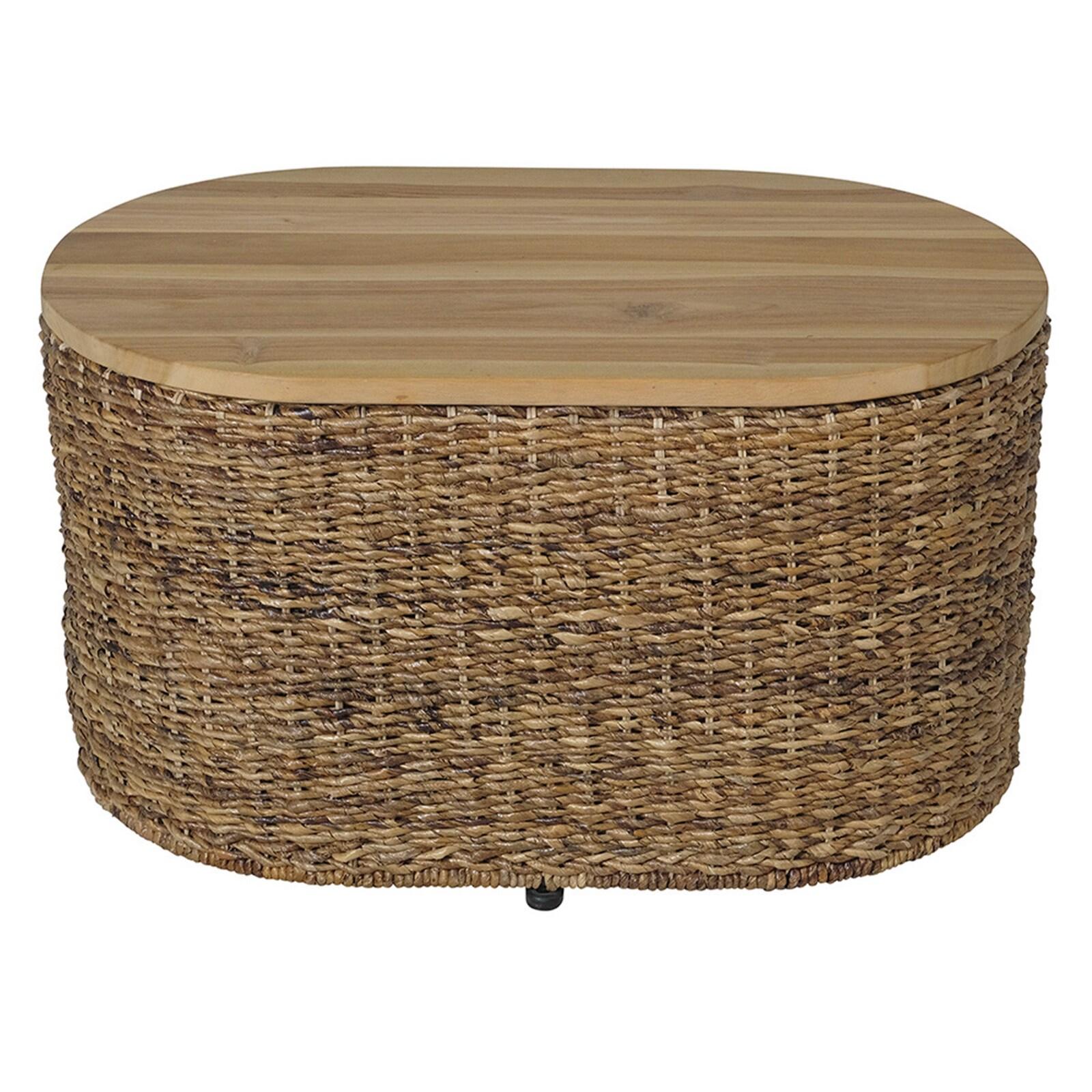 Table basse ovale en rotin naturel avec coffre