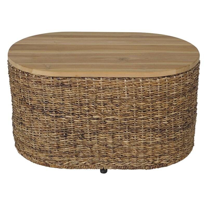 Table basse ovale en rotin naturel avec coffre