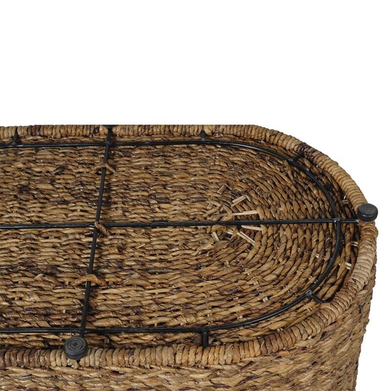 Table basse ovale en rotin naturel avec coffre