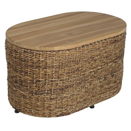 Table basse ovale en rotin naturel avec coffre
