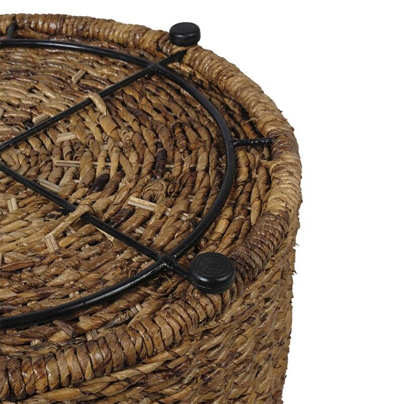 Table d'appoint ronde en rotin avec coffre de rangement