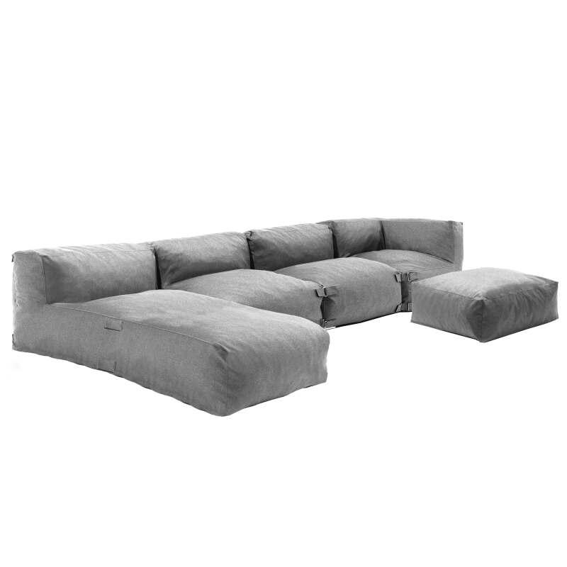 Salon de jardin modulable avec 2 chauffeuses, 1 fauteuil d'angle, 1 méridienne et 1 pouf 