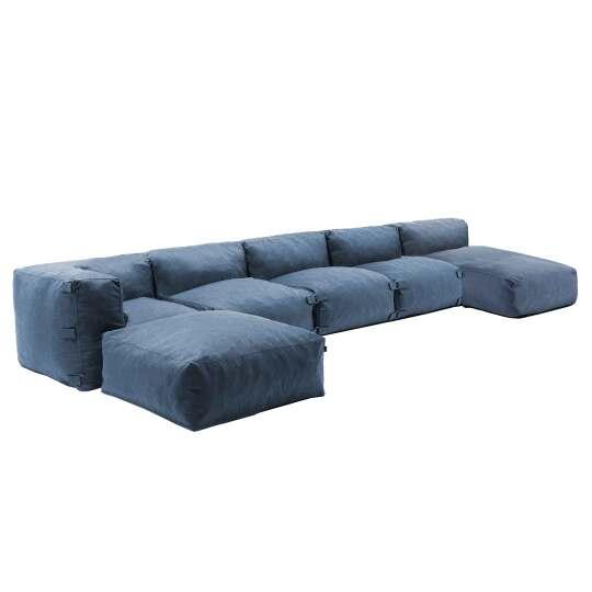 Salon de jardin modulable avec 3 chauffeuses, 1 fauteuil d'angle, 1 méridienne et 1 pouf