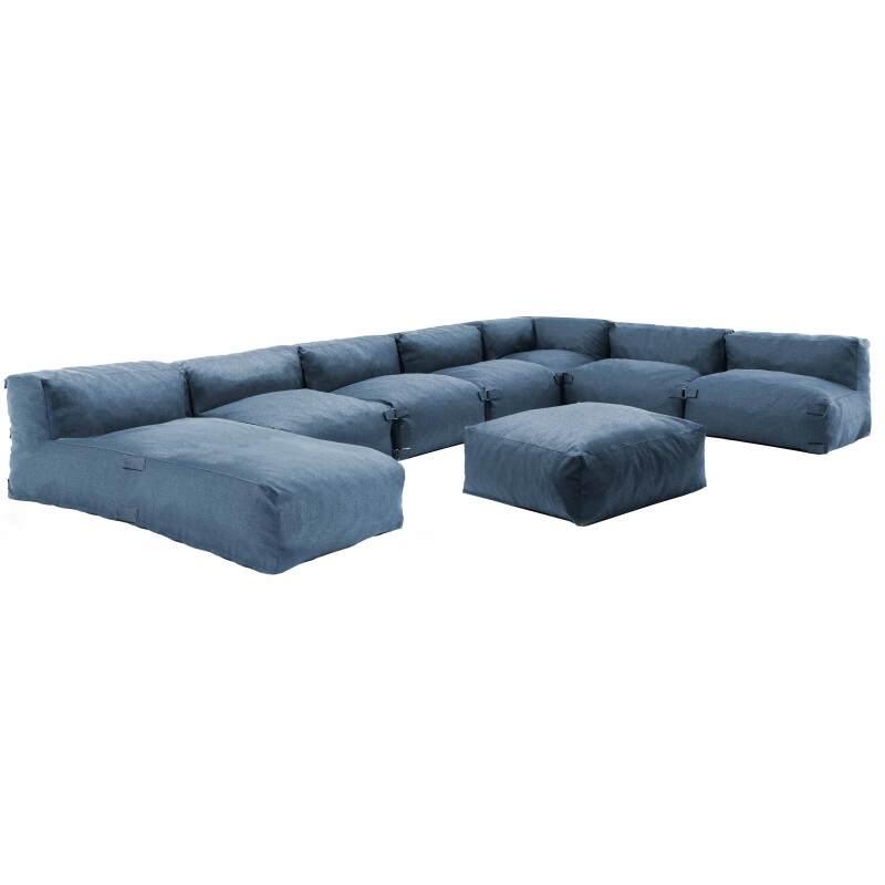 Salon de jardin modulable avec 5 chauffeuses, 1 fauteuil d'angle, 1 méridienne et 1 pouf 