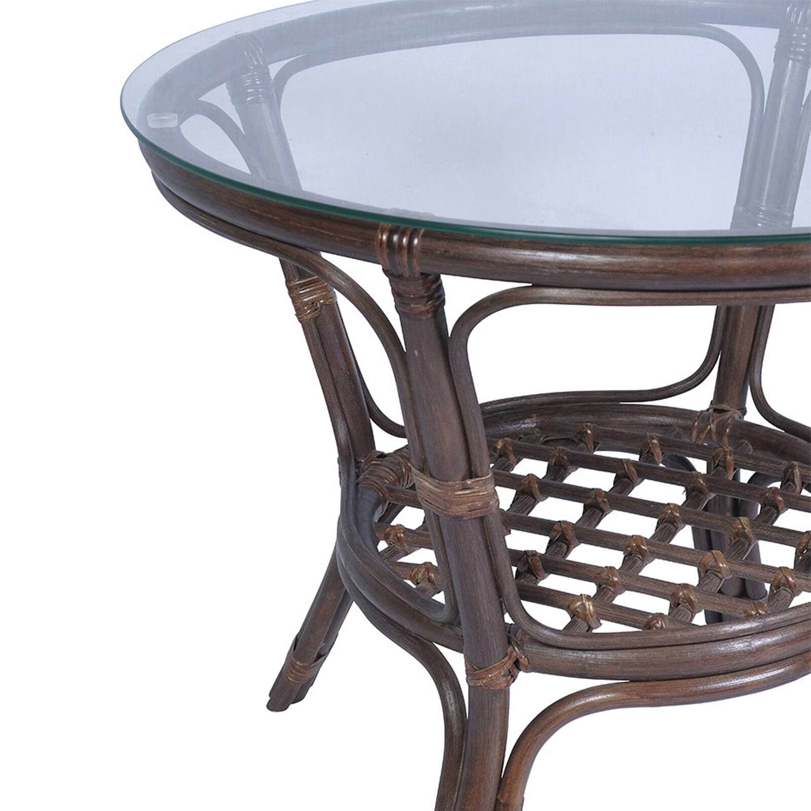 Table basse ronde en rotin avec plateau en verre