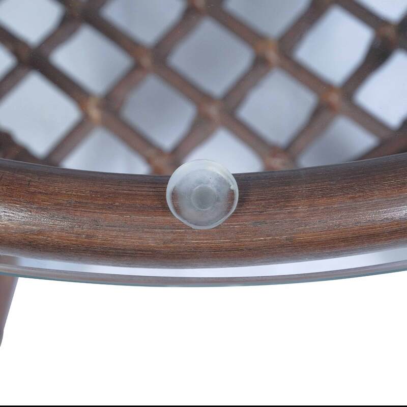 Table basse ronde en rotin avec plateau en verre
