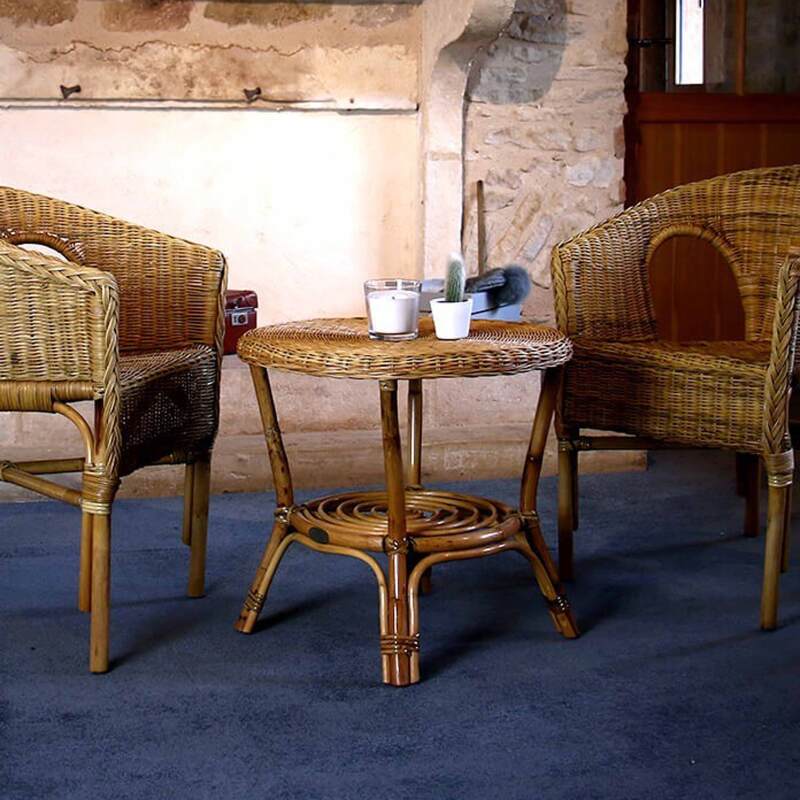 Table basse ronde en rotin naturel