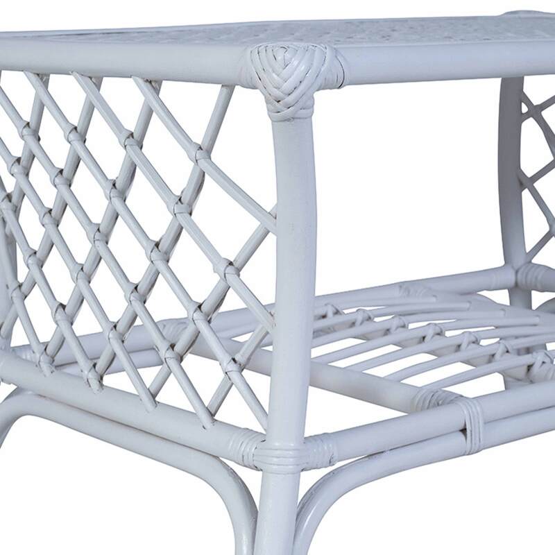 Table basse rectangulaire ajourée en rotin naturel