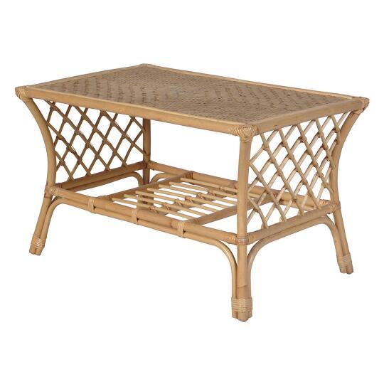 Table basse rectangulaire ajourée en rotin naturel