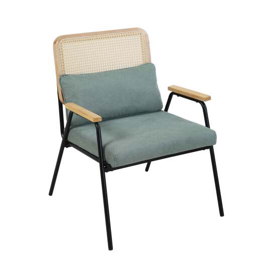 Fauteuil bohème relax en tissu, rotin synthétique et métal | Oviala