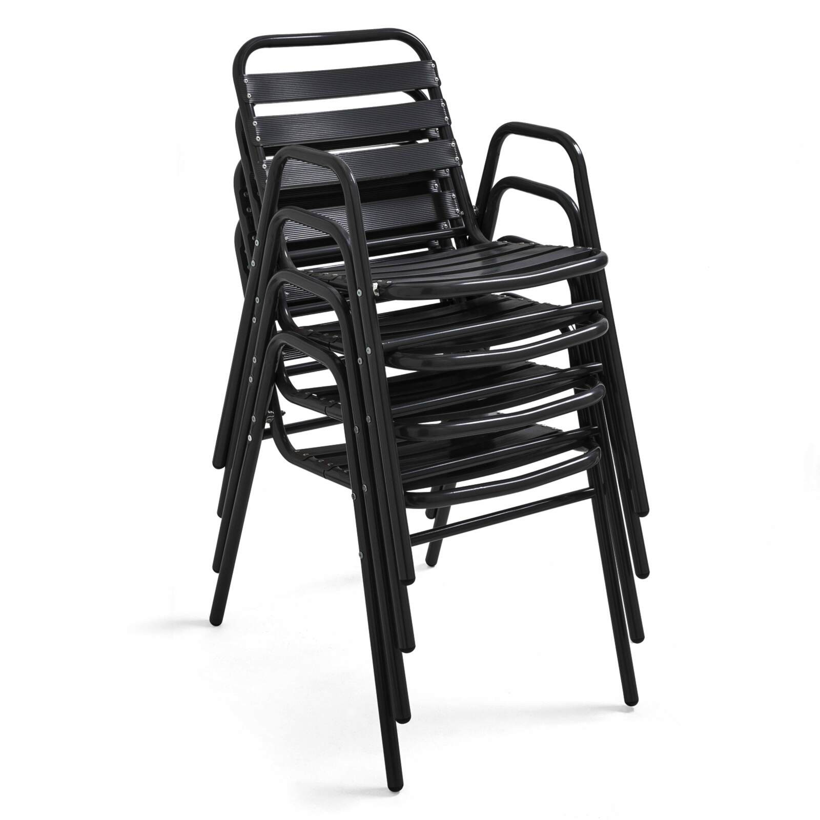 Table de jardin bistrot gris et 2 chaises avec accoudoirs en aluminium