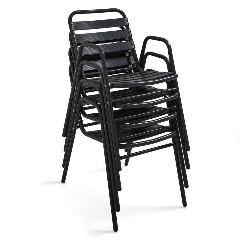 Table de jardin bistrot gris et 2 chaises avec accoudoirs en aluminium