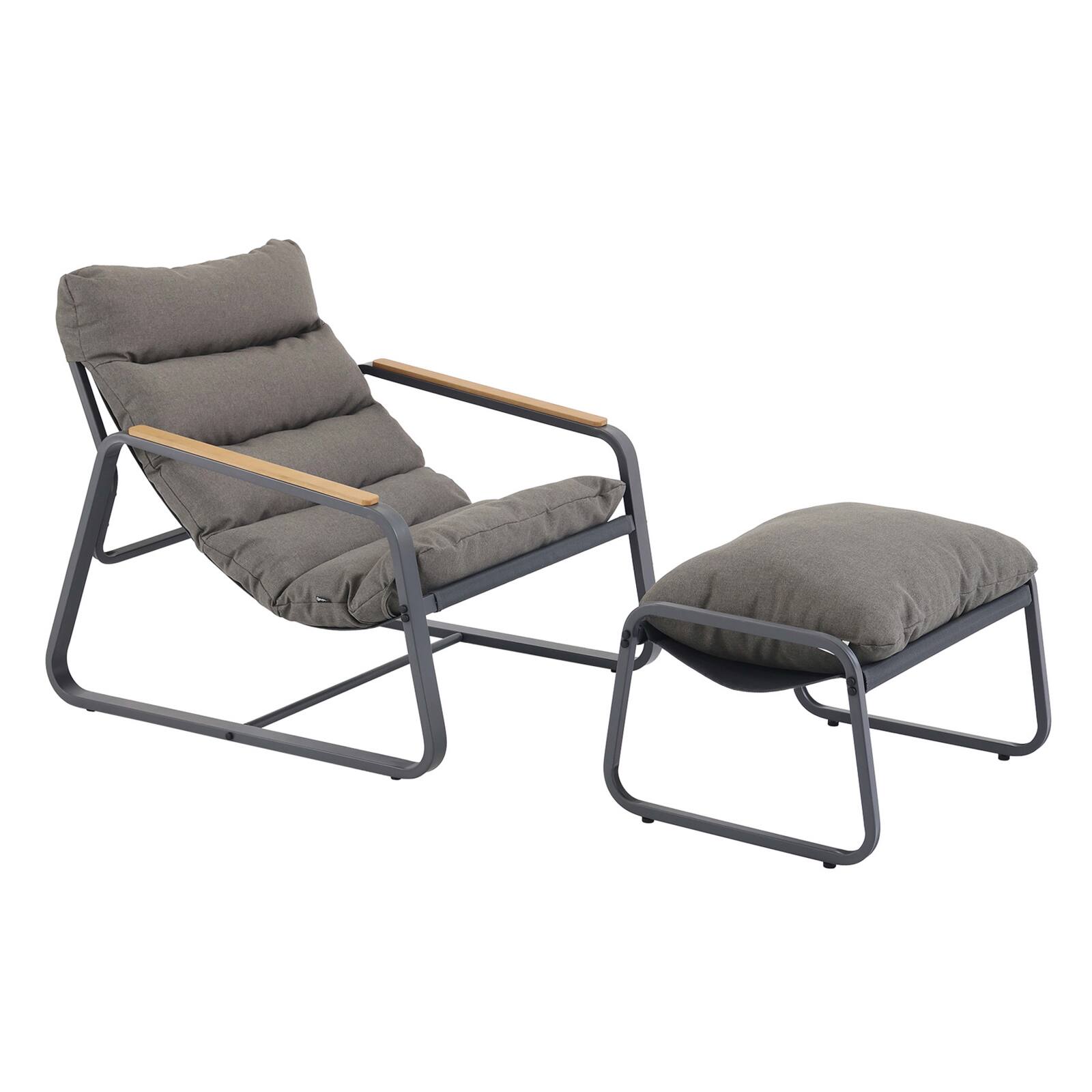 Fauteuil relax avec repose-pieds en peau de mouton véritable, gris Fauteuil relax avec repose-pieds en peau de mouton véritable, gris