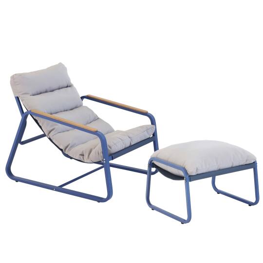 Fauteuil relax en acier et textilène avec repose-pieds