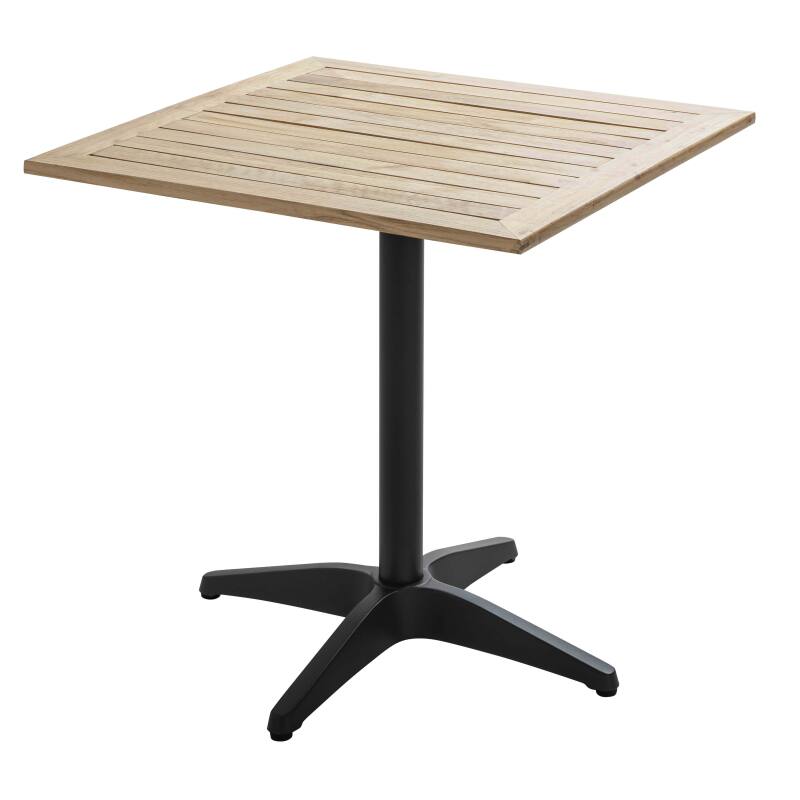 Table de jardin carrée en aluminium et plateau bois 70x70 cm