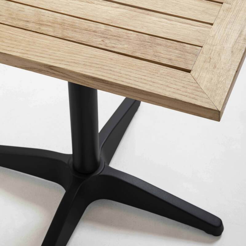 Table de jardin carrée en aluminium et plateau bois 70x70 cm