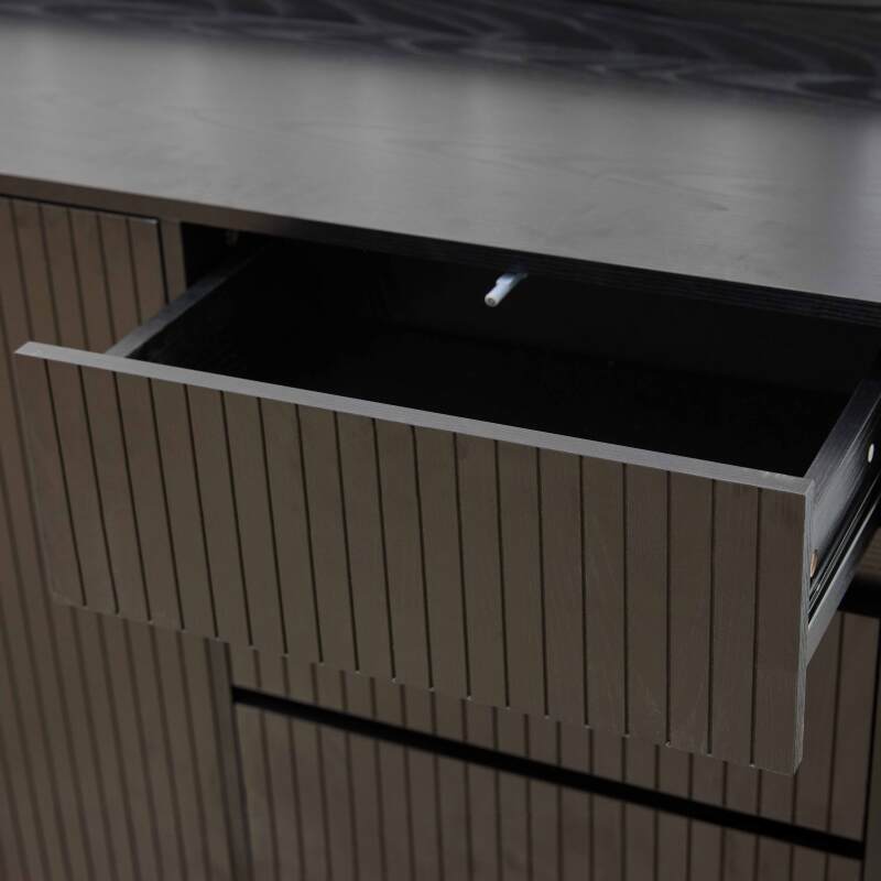 Buffet 2 portes et 3 tiroirs en acier et MDF décor mélaminé 150 cm (5/7)