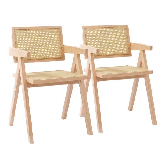 Lot de 2 chaises avec accoudoirs en rotin naturel et bois massif FSC®