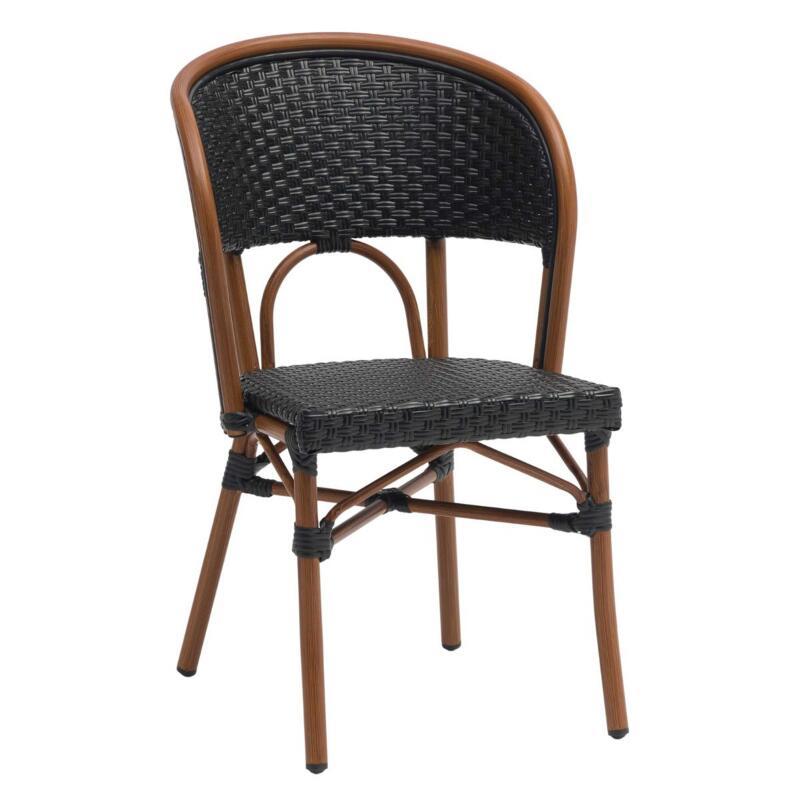 Chaise de jardin style bistrot parisien en aluminium et rotin synthétique