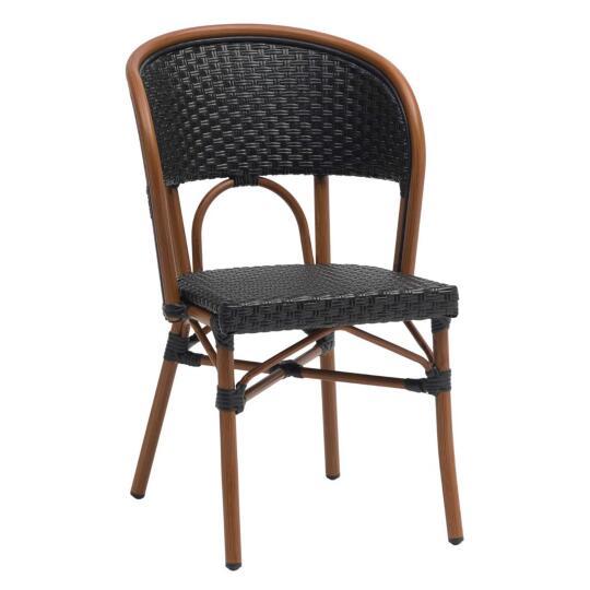 Chaise de jardin style bistrot parisien en aluminium et rotin synthétique