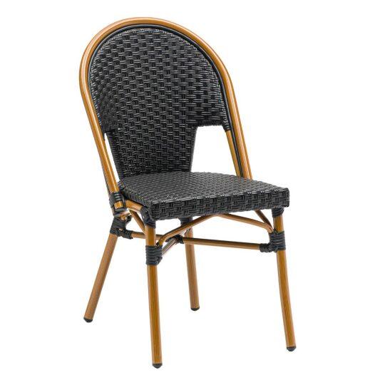 Chaise de jardin style bistrot parisien en aluminium et rotin synthétique