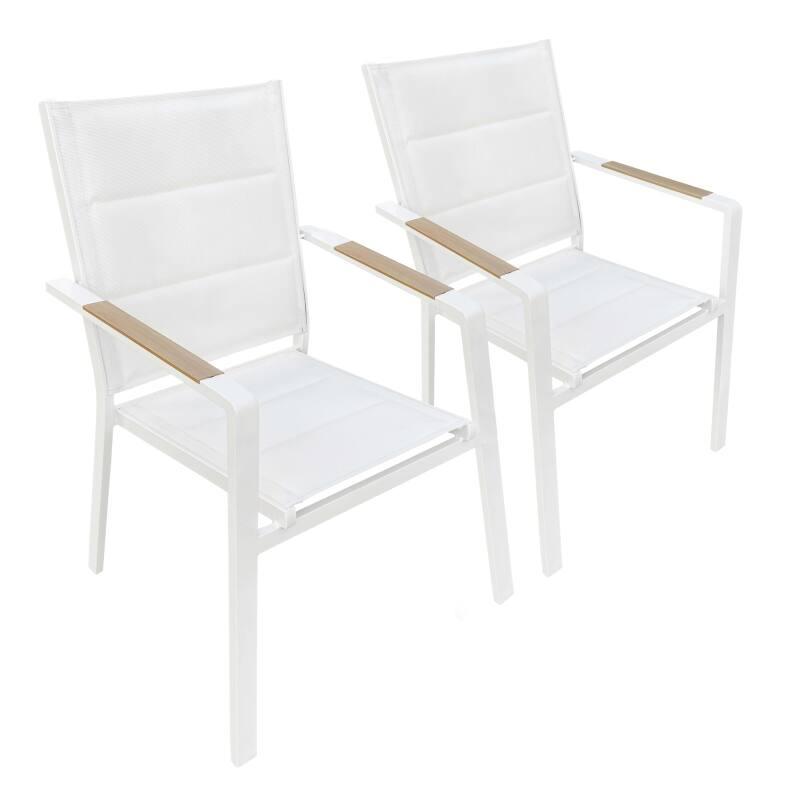 Chaise de jardin en aluminium et textilène avec accoudoirs - Lot de 2