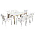 Table de jardin rectangulaire en aluminium effet bois 180 x 90 x 74 cm et 8 chaises avec accoudoirs